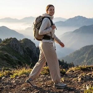 Beige Gorpcore Tech Pants Utility Travel Stretch Hiking Athleisure Ankle Hems XL